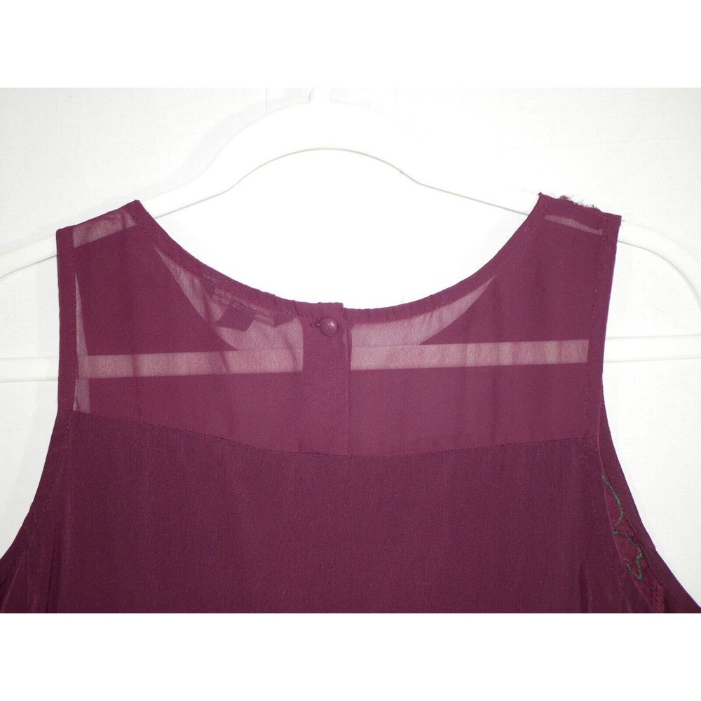 American Eagle Pleated Burgundy Sleeveless Blouse With Floral Applique Size L - Picture 9 of 15